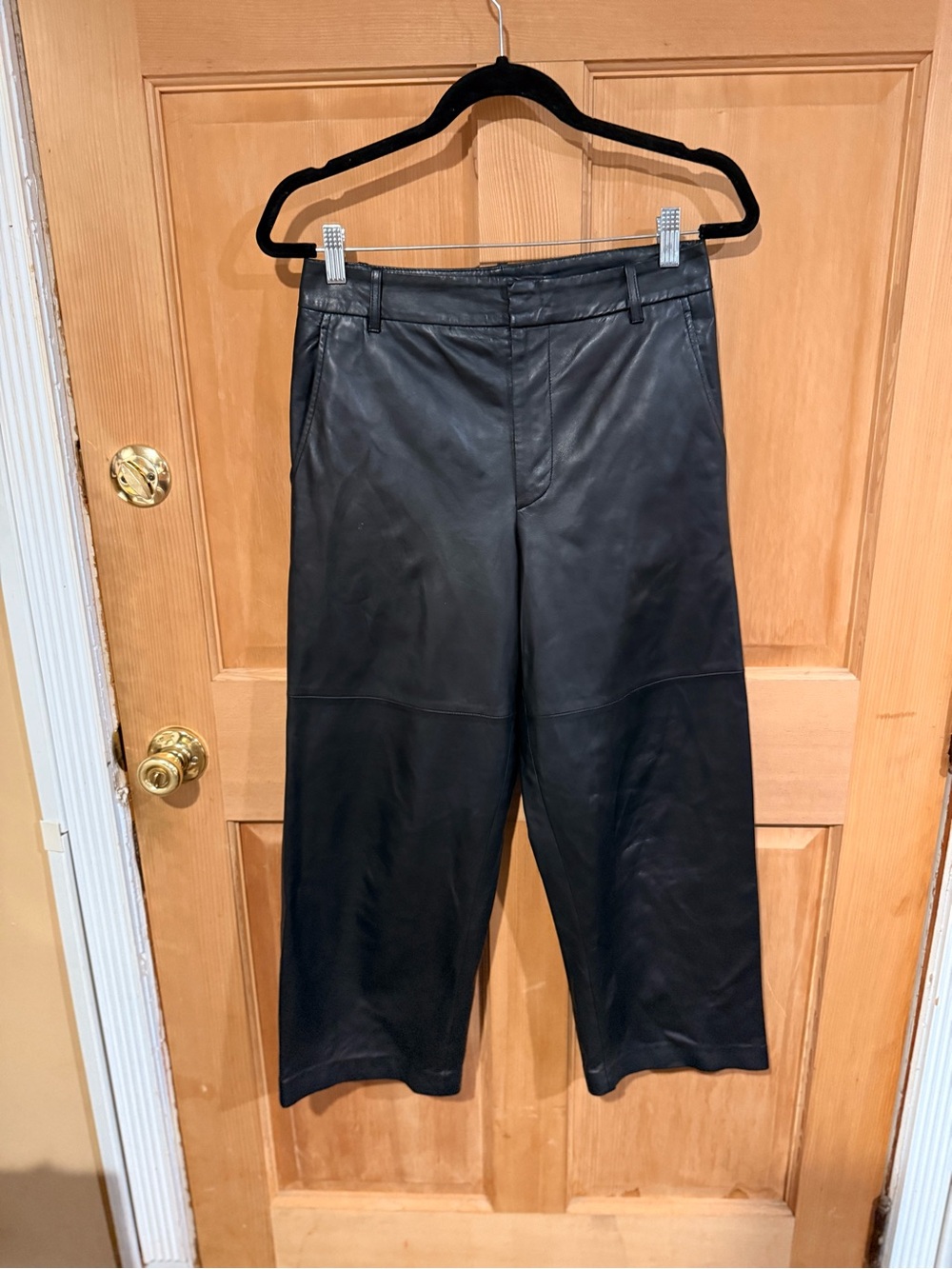 Polo Ralph Lauren Black Leather Wide Leg Crop Pants, size 2